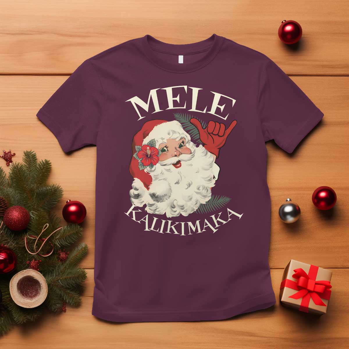 Christmas In Hawaii T Shirt Mele Kalikimaka Retro Santa Shaka Aloha Xmas - Wonder Print Shop