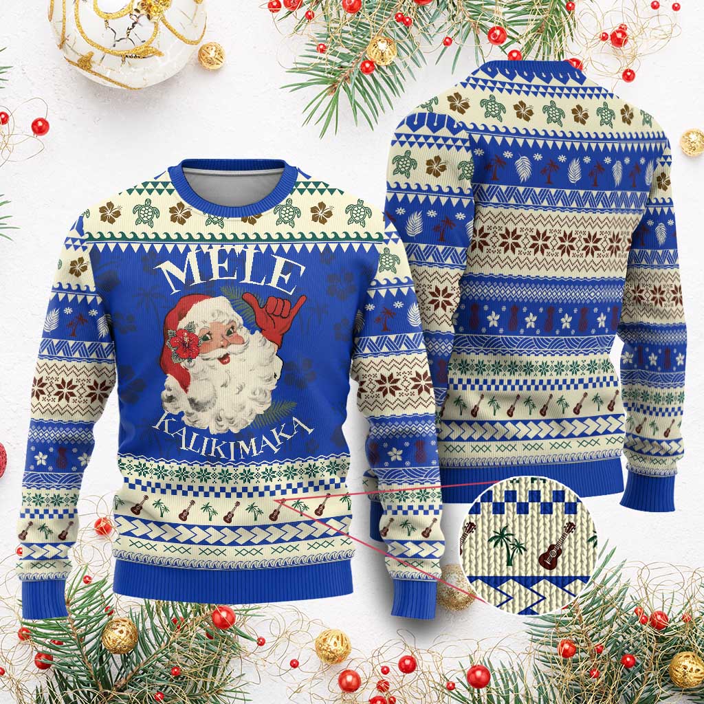Xmas In Hawaii Ugly Christmas Sweater Mele Kalikimaka Retro Santa Shaka Aloha - Wonder Print Shop