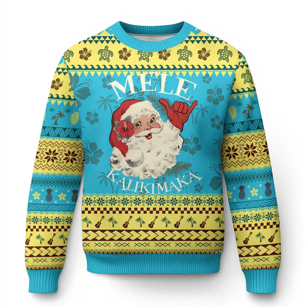 Xmas In Hawaii Ugly Christmas Sweater Mele Kalikimaka Retro Santa Shaka Aloha - Wonder Print Shop