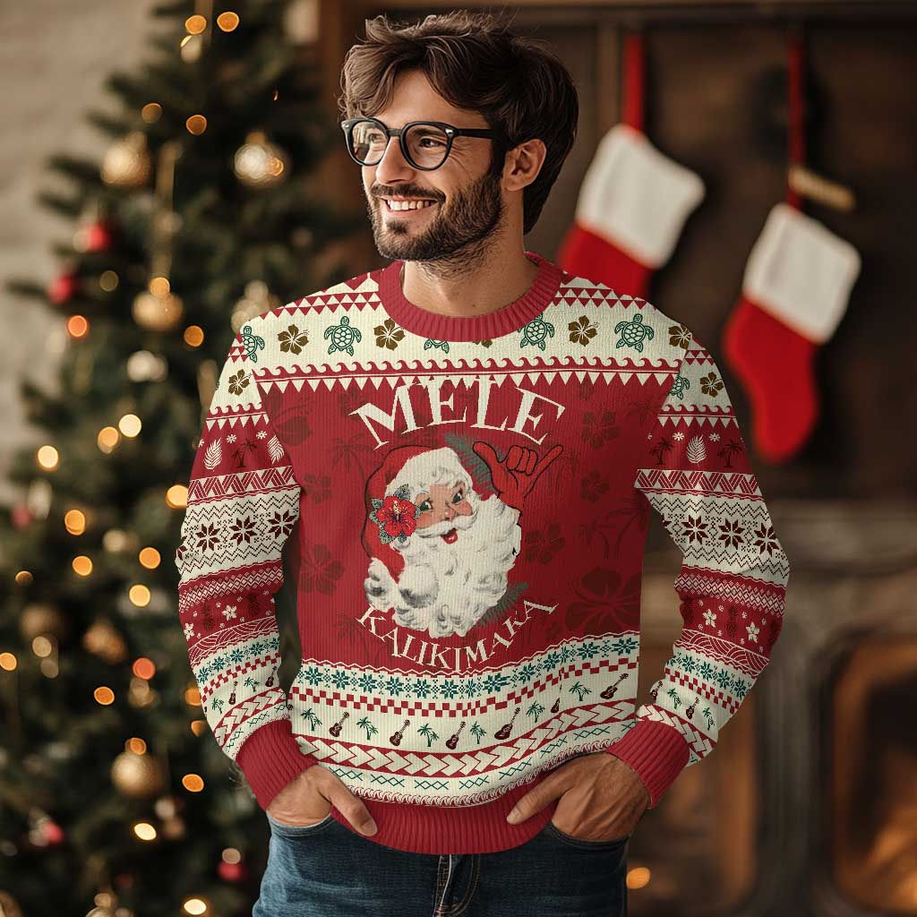 Xmas In Hawaii Ugly Christmas Sweater Mele Kalikimaka Retro Santa Shaka Aloha - Wonder Print Shop