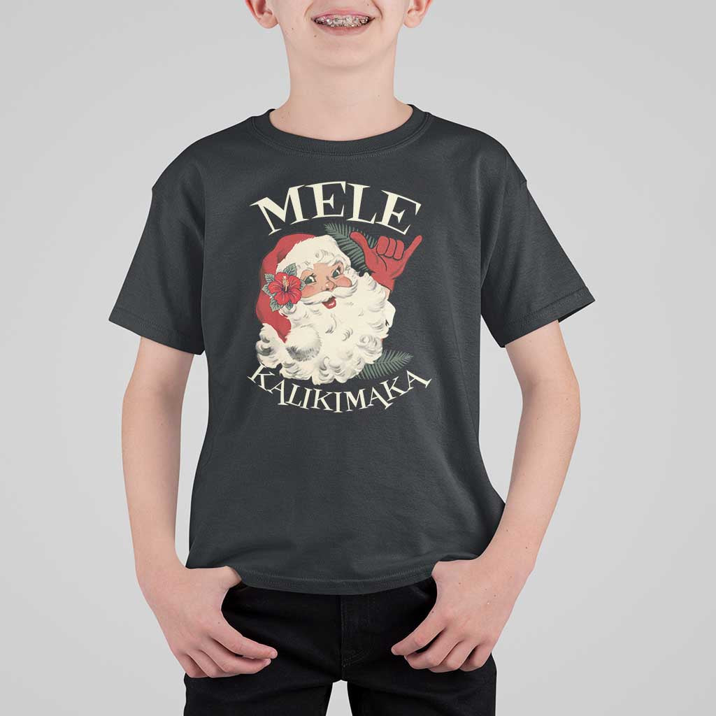 Christmas In Hawaii T Shirt For Kid Mele Kalikimaka Retro Santa Shaka Aloha Xmas - Wonder Print Shop