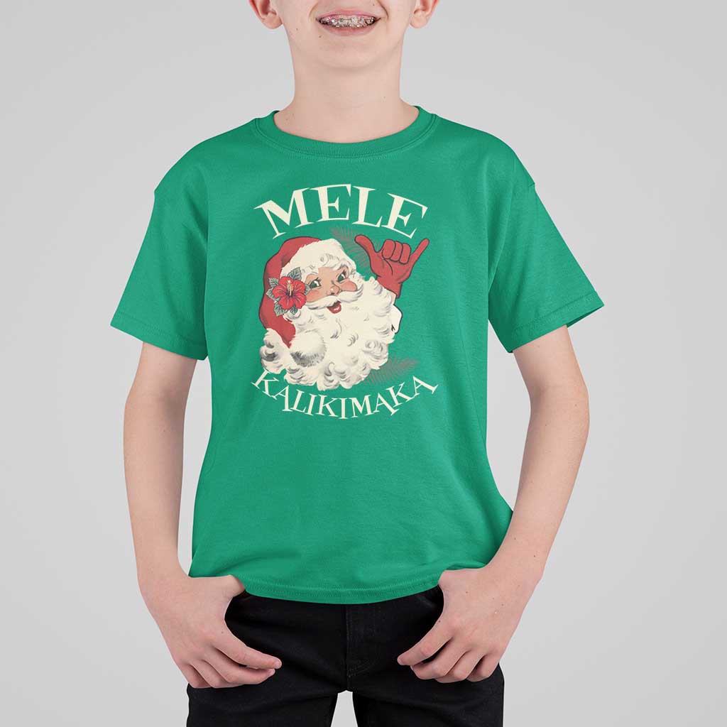 Christmas In Hawaii T Shirt For Kid Mele Kalikimaka Retro Santa Shaka Aloha Xmas - Wonder Print Shop