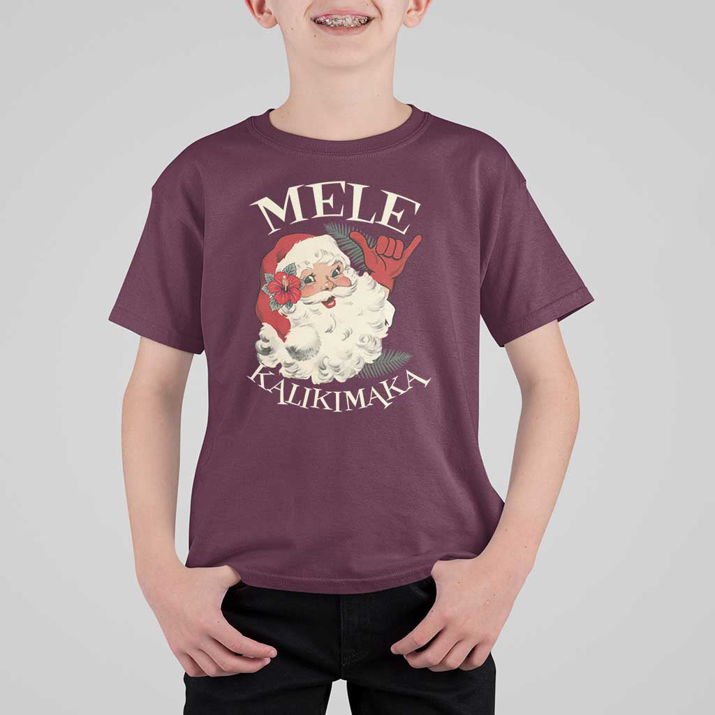 Christmas In Hawaii T Shirt For Kid Mele Kalikimaka Retro Santa Shaka Aloha Xmas - Wonder Print Shop