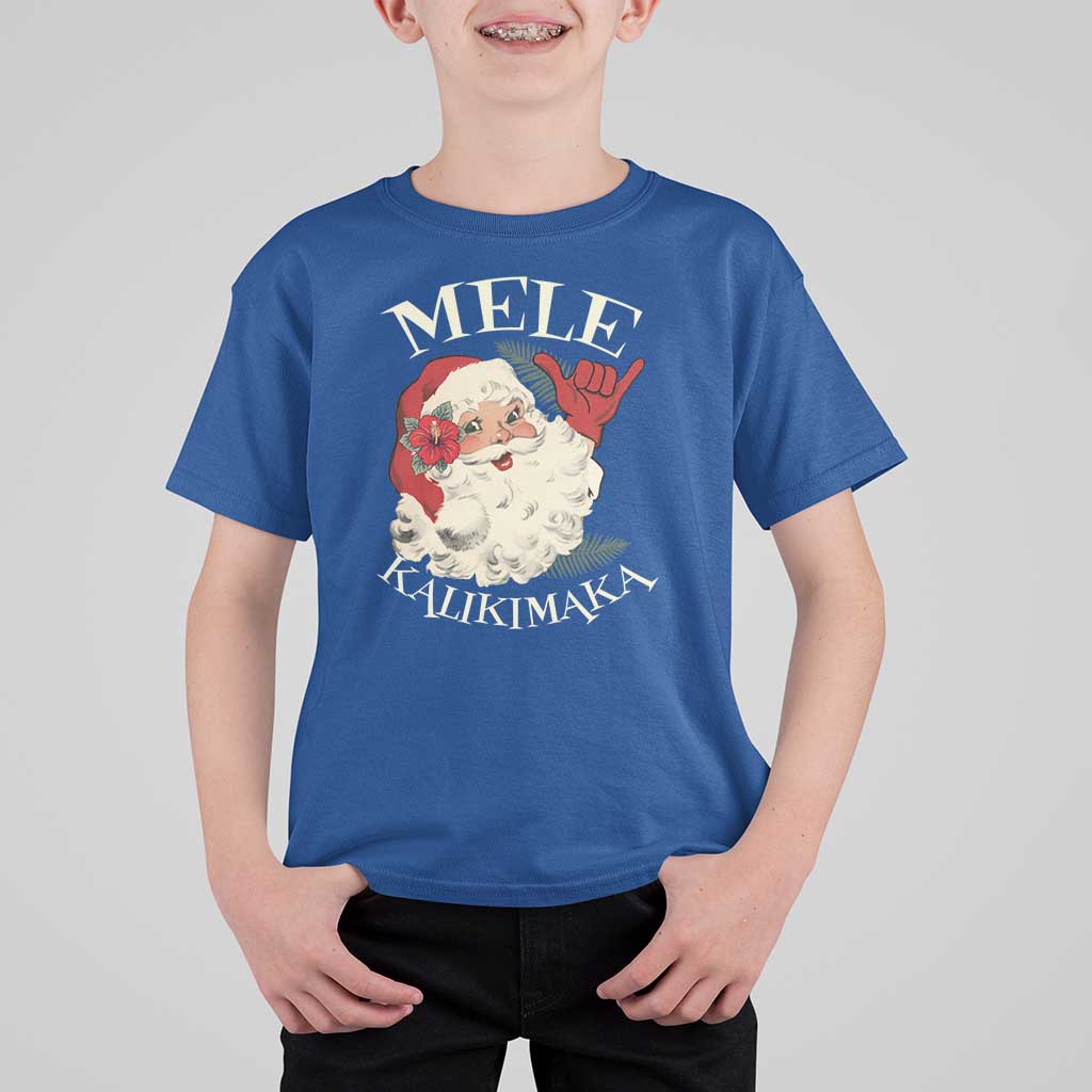 Christmas In Hawaii T Shirt For Kid Mele Kalikimaka Retro Santa Shaka Aloha Xmas - Wonder Print Shop