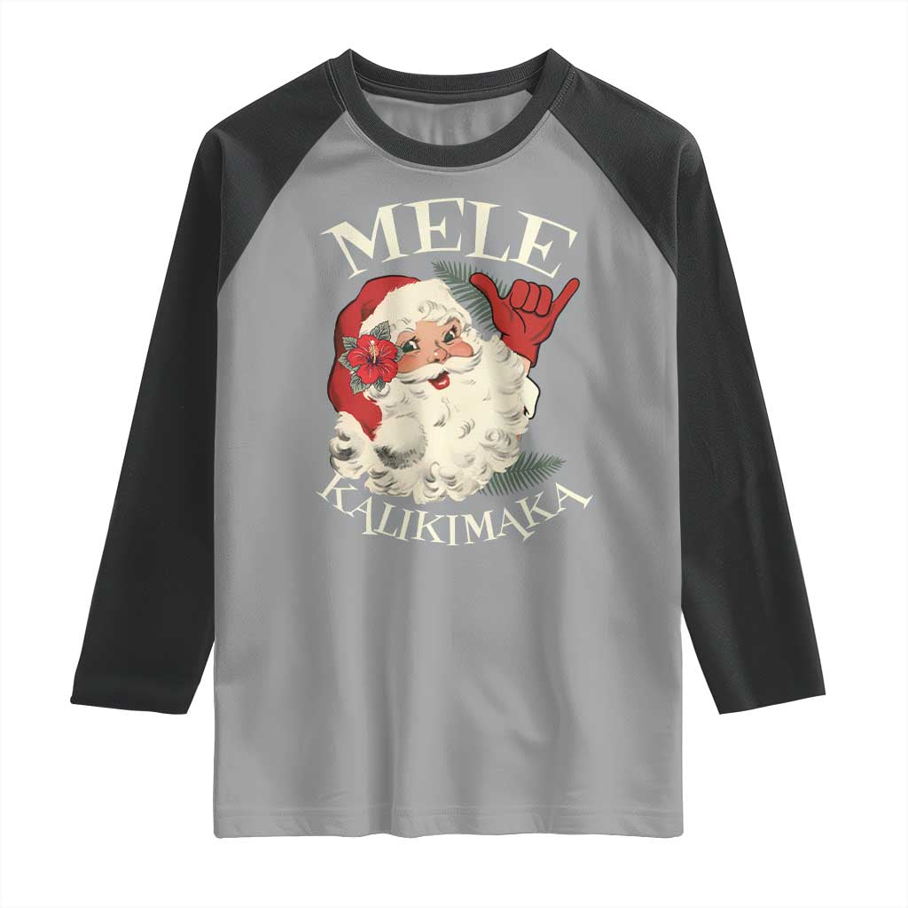 Christmas In Hawaii Raglan Shirt Mele Kalikimaka Retro Santa Shaka Aloha Xmas - Wonder Print Shop