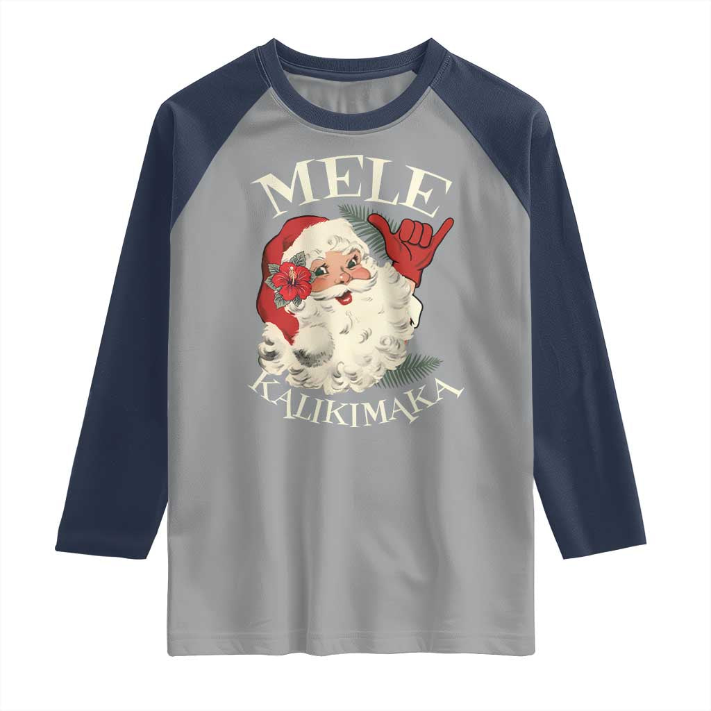 Christmas In Hawaii Raglan Shirt Mele Kalikimaka Retro Santa Shaka Aloha Xmas - Wonder Print Shop