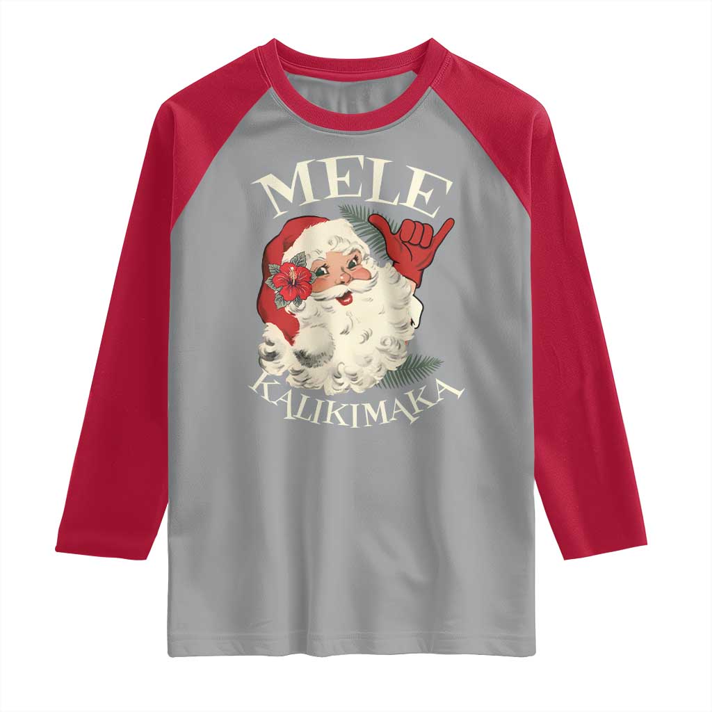 Christmas In Hawaii Raglan Shirt Mele Kalikimaka Retro Santa Shaka Aloha Xmas - Wonder Print Shop