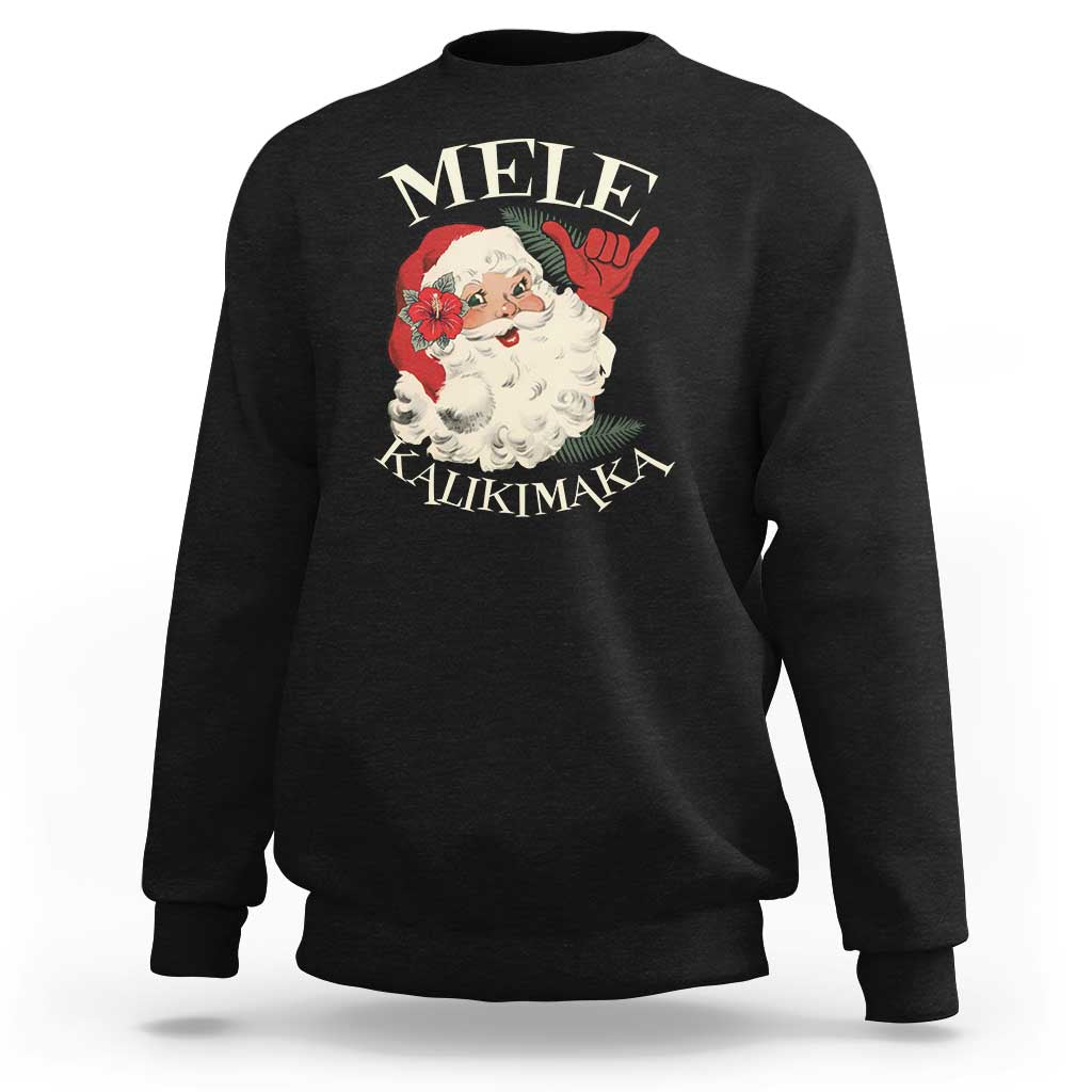 Christmas In Hawaii Sweatshirt Mele Kalikimaka Retro Santa Shaka Aloha Xmas - Wonder Print Shop