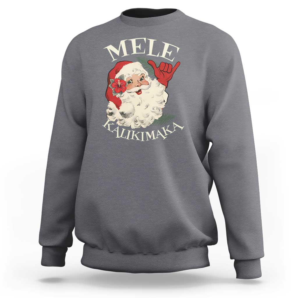 Christmas In Hawaii Sweatshirt Mele Kalikimaka Retro Santa Shaka Aloha Xmas - Wonder Print Shop