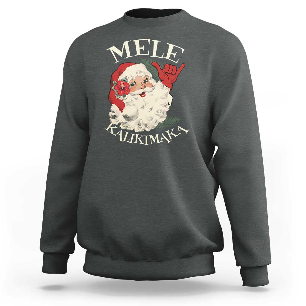 Christmas In Hawaii Sweatshirt Mele Kalikimaka Retro Santa Shaka Aloha Xmas - Wonder Print Shop