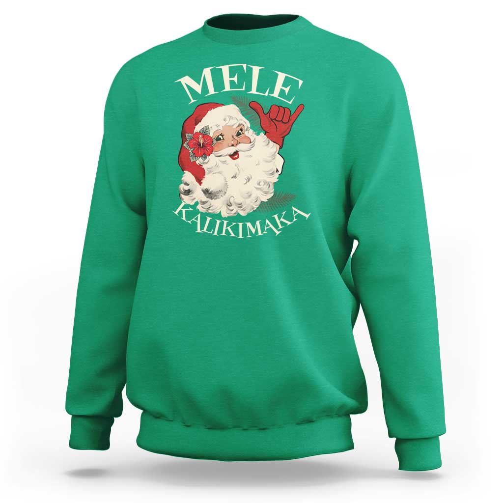 Christmas In Hawaii Sweatshirt Mele Kalikimaka Retro Santa Shaka Aloha Xmas - Wonder Print Shop