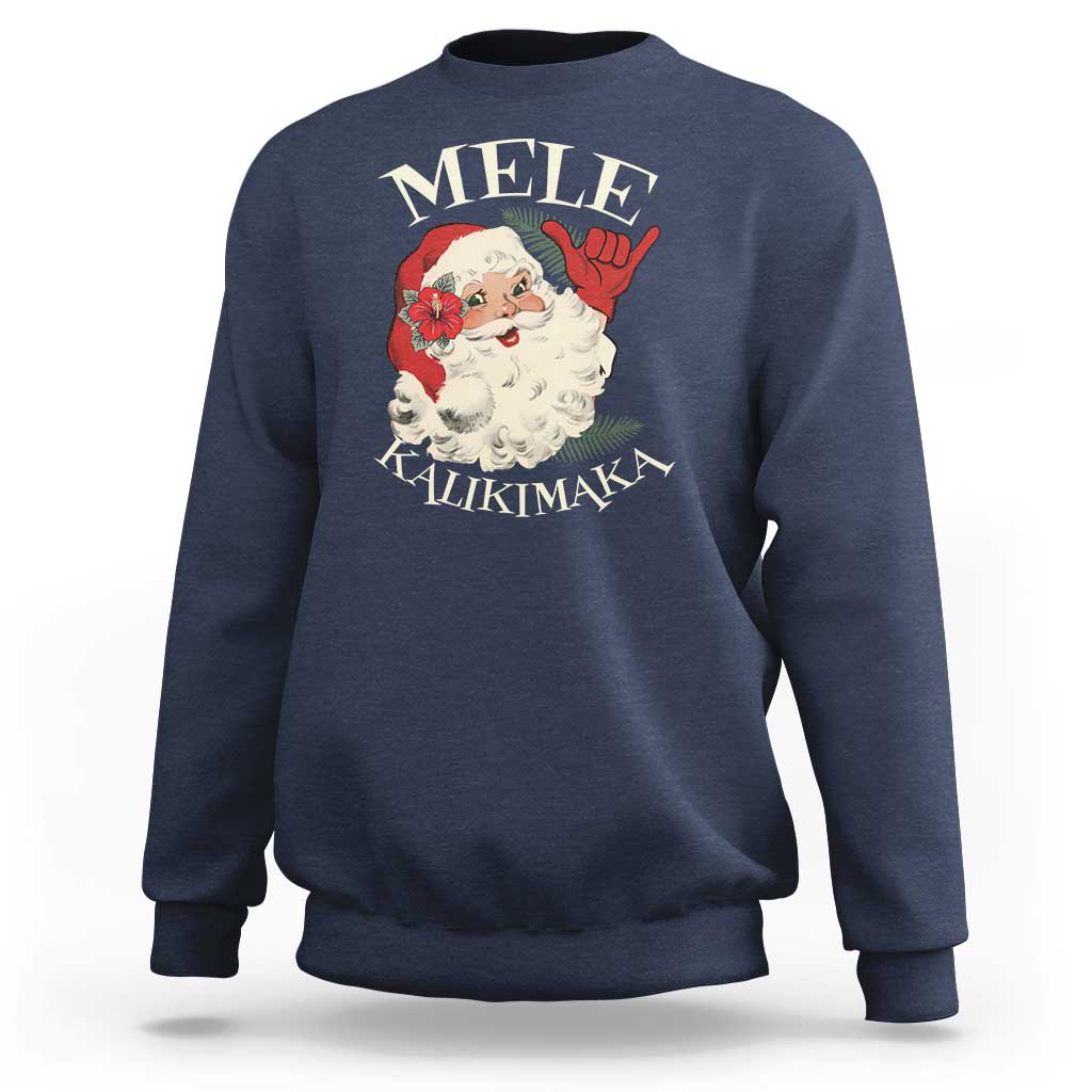 Christmas In Hawaii Sweatshirt Mele Kalikimaka Retro Santa Shaka Aloha Xmas - Wonder Print Shop