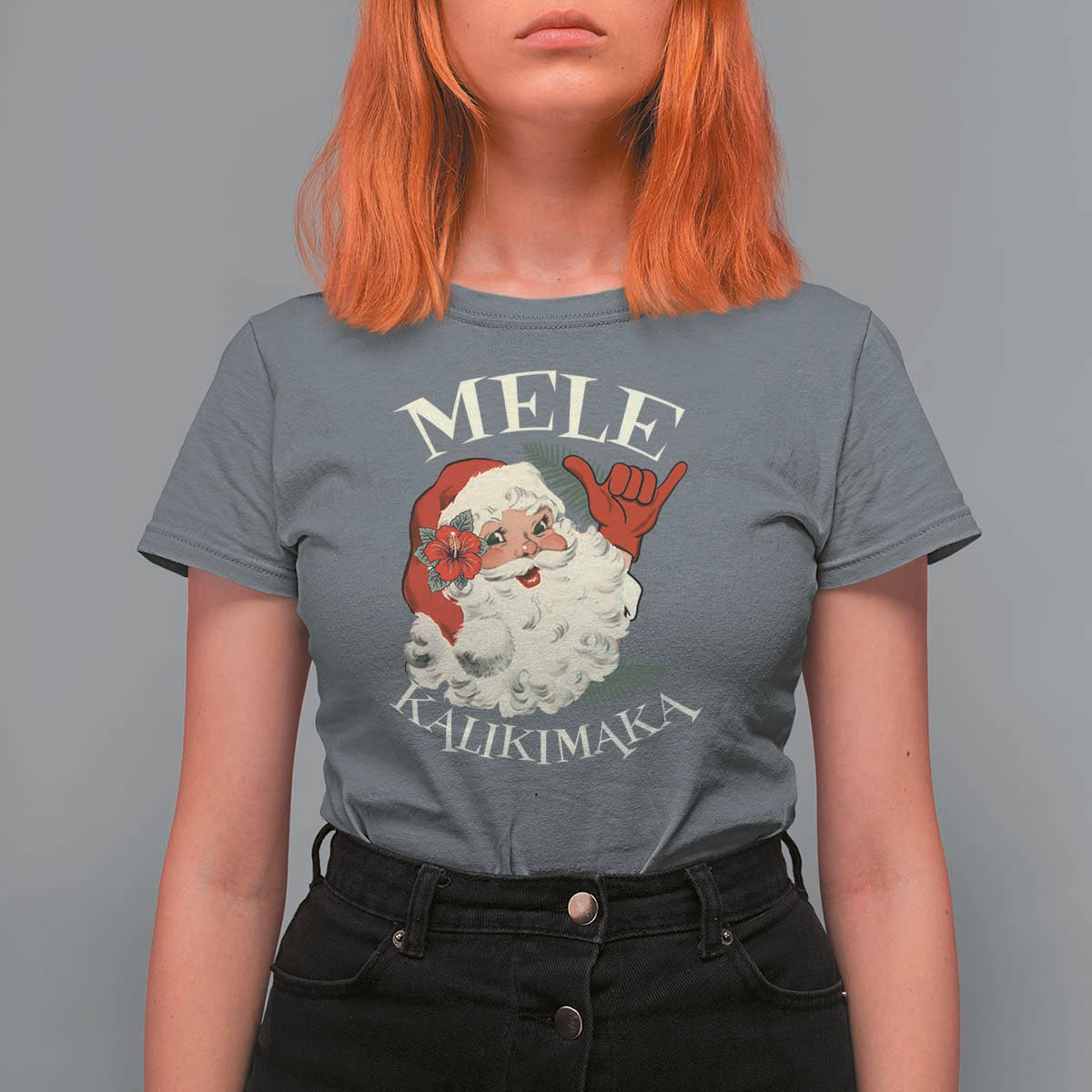 Christmas In Hawaii T Shirt For Women Mele Kalikimaka Retro Santa Shaka Aloha Xmas - Wonder Print Shop
