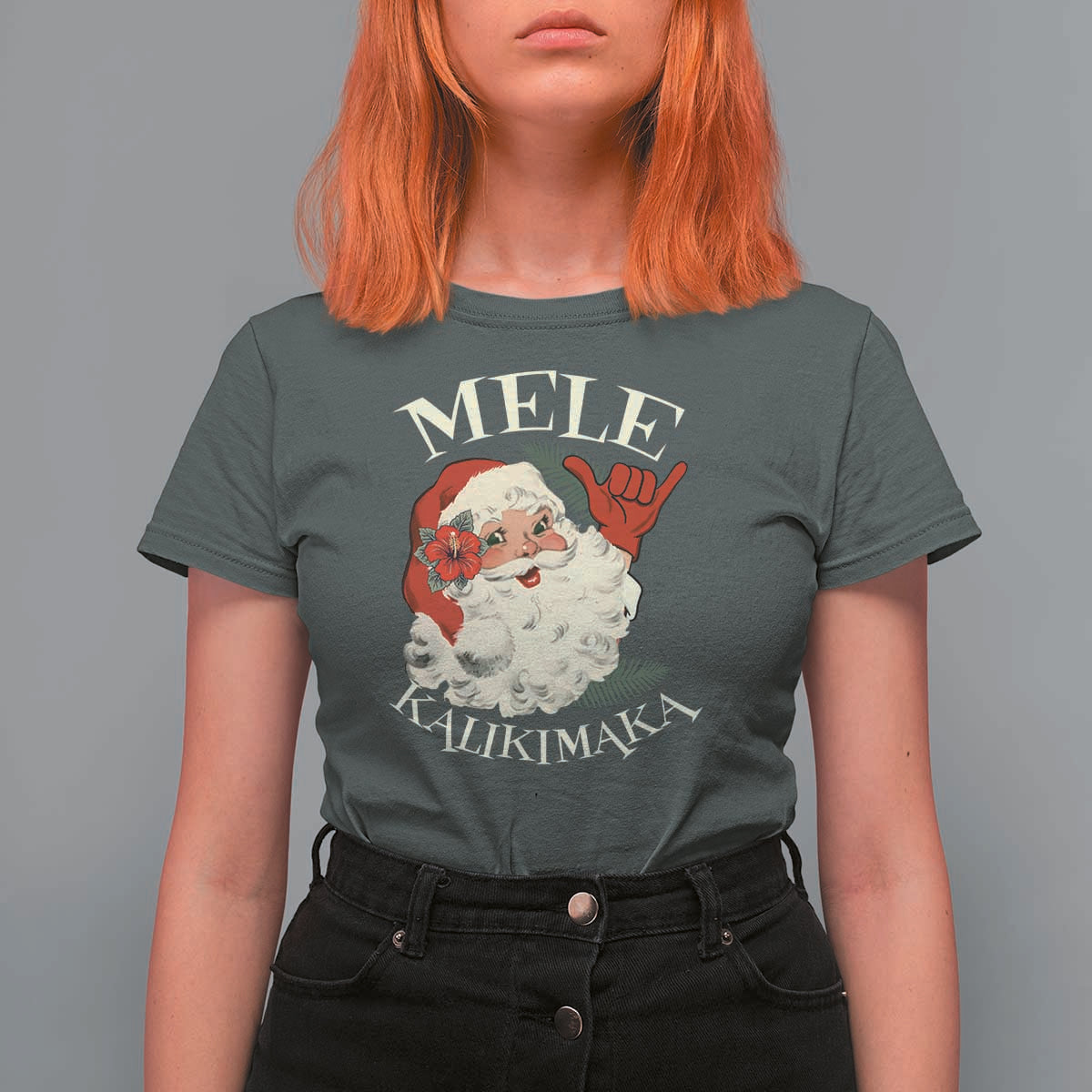 Christmas In Hawaii T Shirt For Women Mele Kalikimaka Retro Santa Shaka Aloha Xmas - Wonder Print Shop