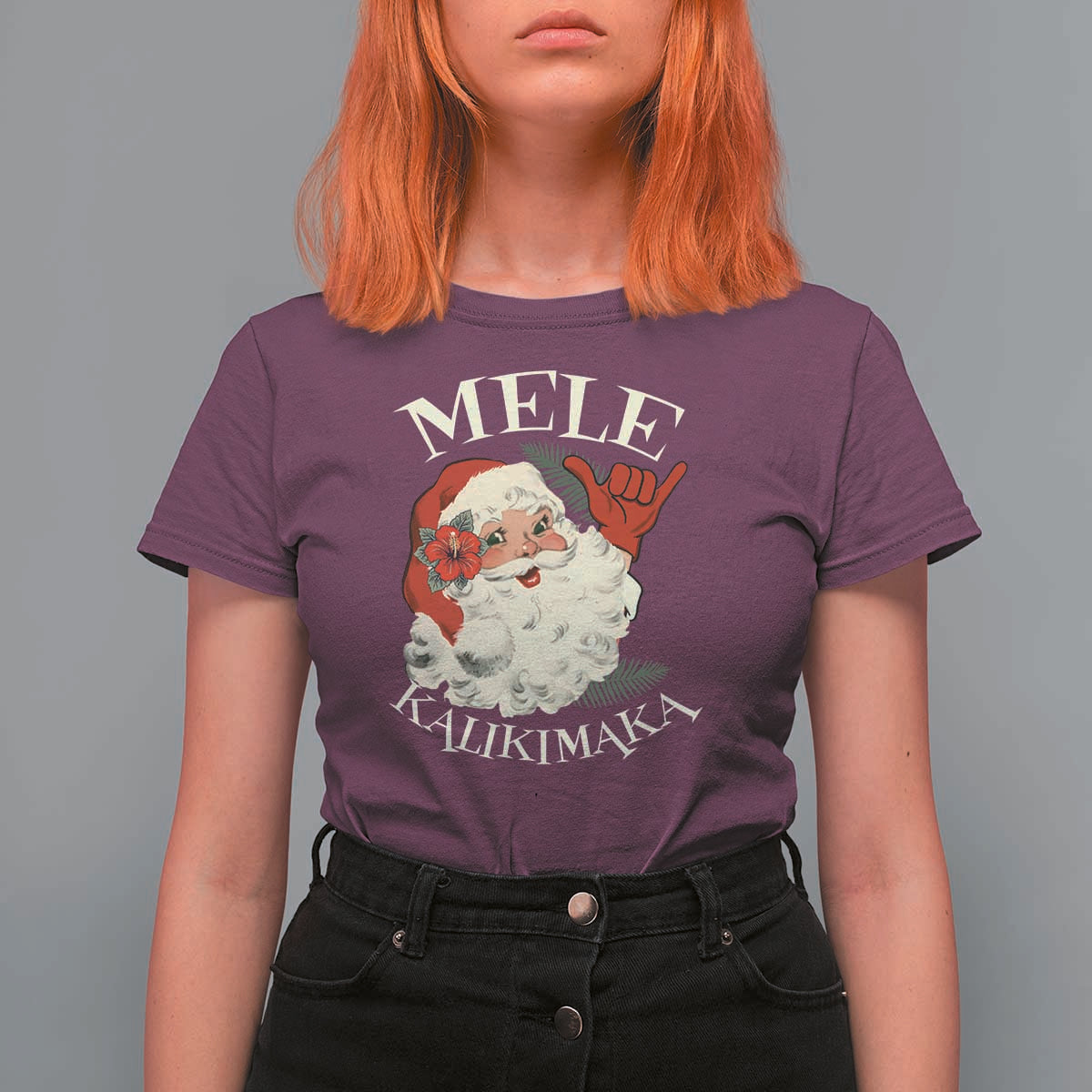 Christmas In Hawaii T Shirt For Women Mele Kalikimaka Retro Santa Shaka Aloha Xmas - Wonder Print Shop