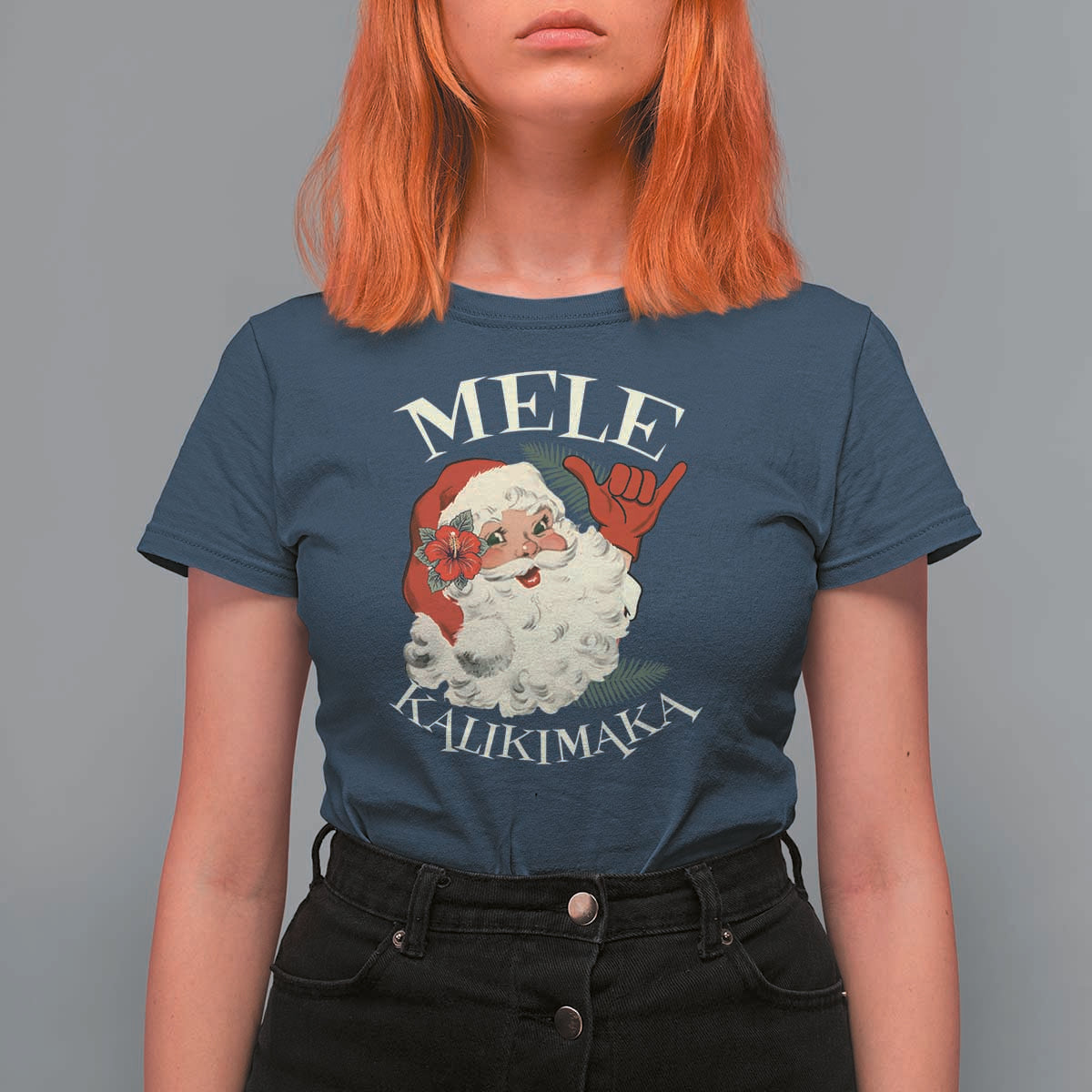 Christmas In Hawaii T Shirt For Women Mele Kalikimaka Retro Santa Shaka Aloha Xmas - Wonder Print Shop