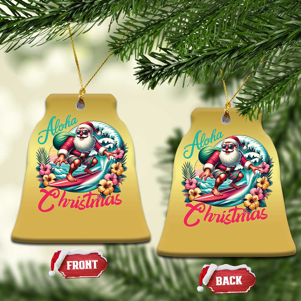 Xmas In Hawaii Christmas Ornament Aloha Xmas Santa Surfing Hibiscus Flower - Wonder Print Shop