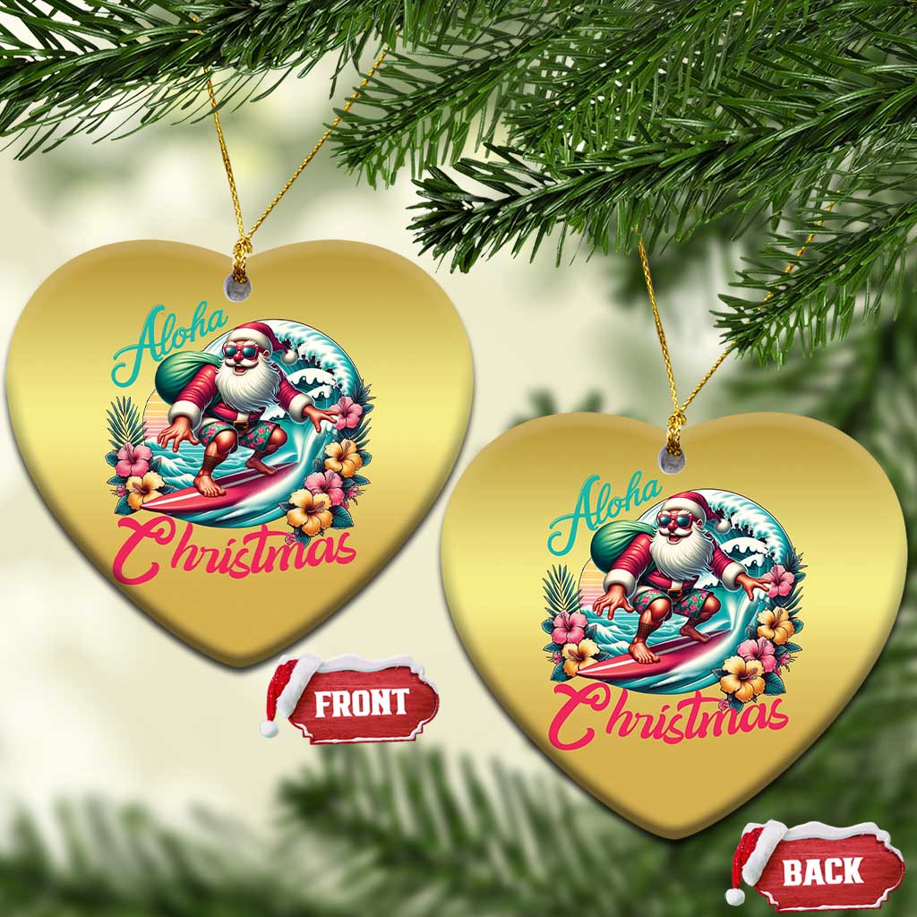 Xmas In Hawaii Christmas Ornament Aloha Xmas Santa Surfing Hibiscus Flower - Wonder Print Shop