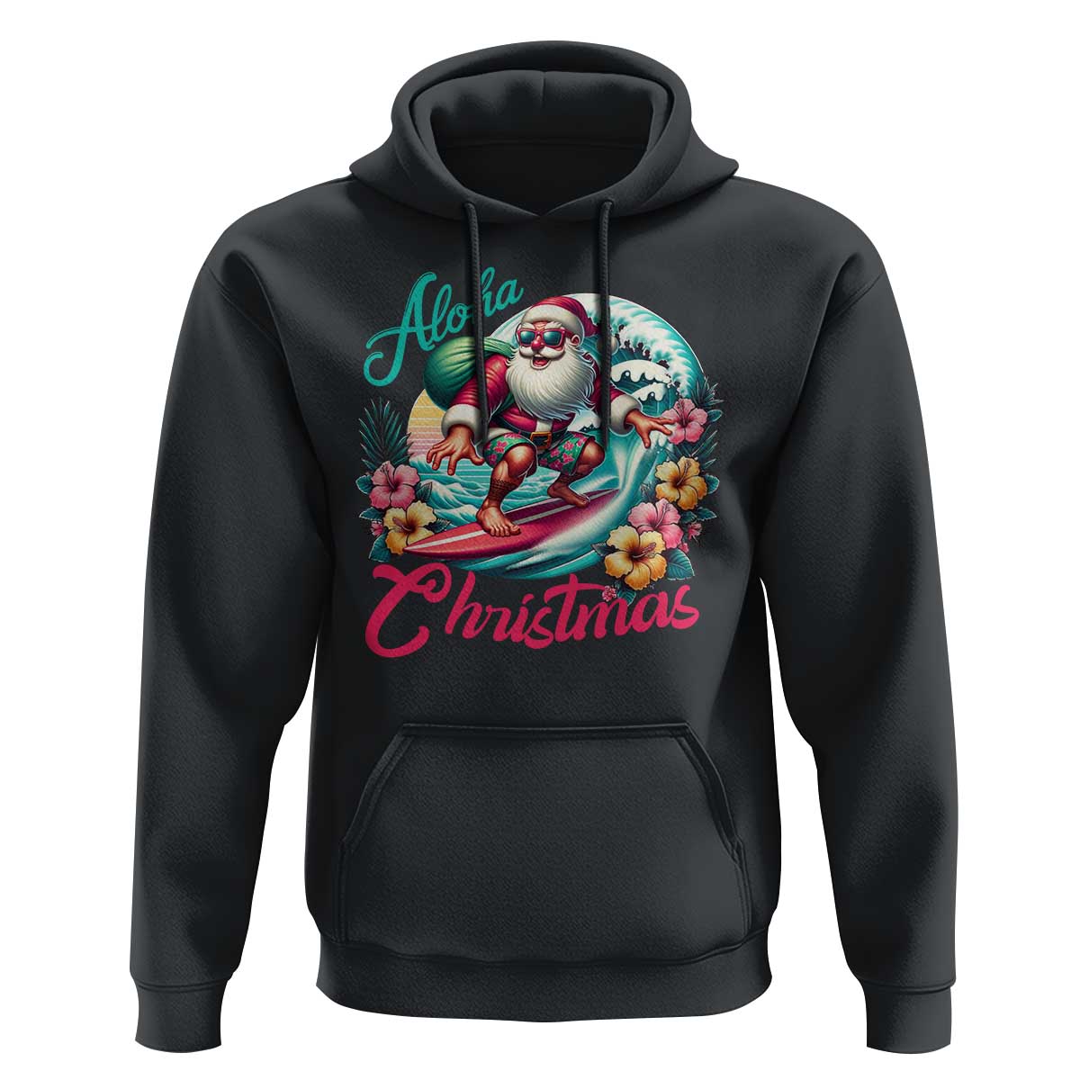 Xmas In Hawaii Hoodie Aloha Christmas Santa Surfing Hibiscus Flower