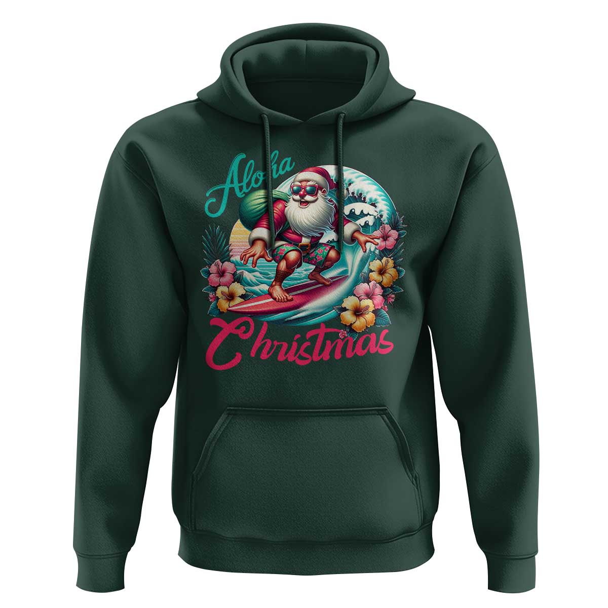Xmas In Hawaii Hoodie Aloha Christmas Santa Surfing Hibiscus Flower