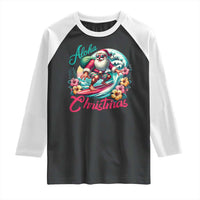 Christmas In Hawaii Raglan Shirt Aloha Christmas Santa Surfing Hibiscus Flower - Wonder Print Shop
