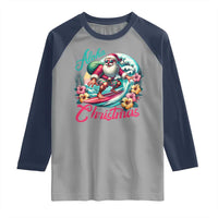 Christmas In Hawaii Raglan Shirt Aloha Christmas Santa Surfing Hibiscus Flower - Wonder Print Shop
