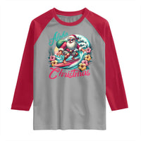 Christmas In Hawaii Raglan Shirt Aloha Christmas Santa Surfing Hibiscus Flower - Wonder Print Shop