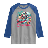 Christmas In Hawaii Raglan Shirt Aloha Christmas Santa Surfing Hibiscus Flower - Wonder Print Shop