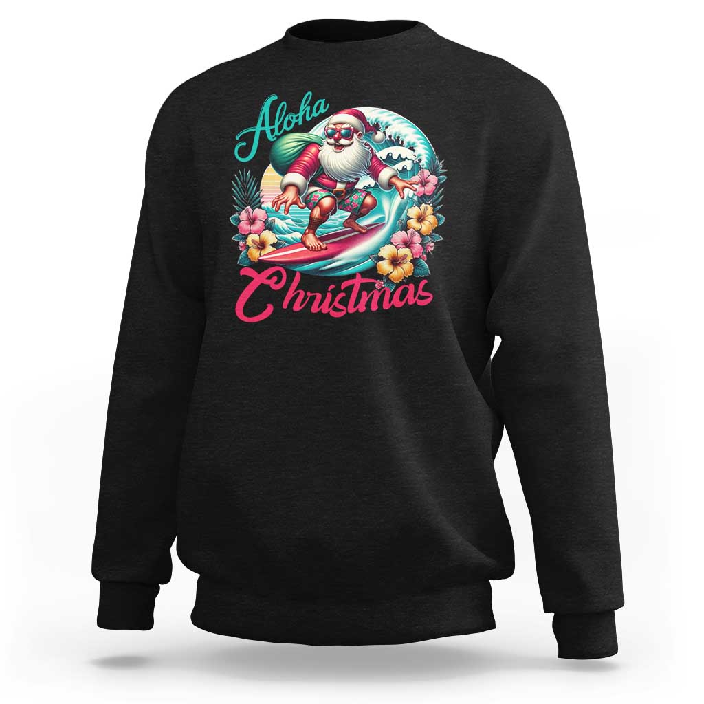 Xmas In Hawaii Sweatshirt Aloha Christmas Santa Surfing Hibiscus Flower - Wonder Print Shop
