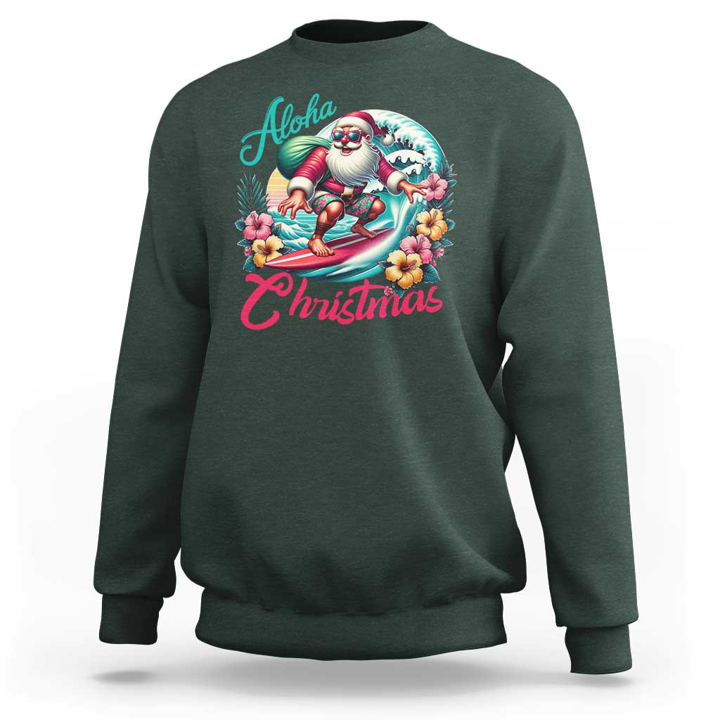 Xmas In Hawaii Sweatshirt Aloha Christmas Santa Surfing Hibiscus Flower - Wonder Print Shop