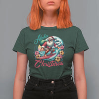 Xmas In Hawaii T Shirt For Women Aloha Christmas Santa Surfing Hibiscus Flower - Wonder Print Shop