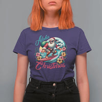 Xmas In Hawaii T Shirt For Women Aloha Christmas Santa Surfing Hibiscus Flower - Wonder Print Shop