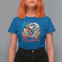 Xmas In Hawaii T Shirt For Women Aloha Christmas Santa Surfing Hibiscus Flower - Wonder Print Shop