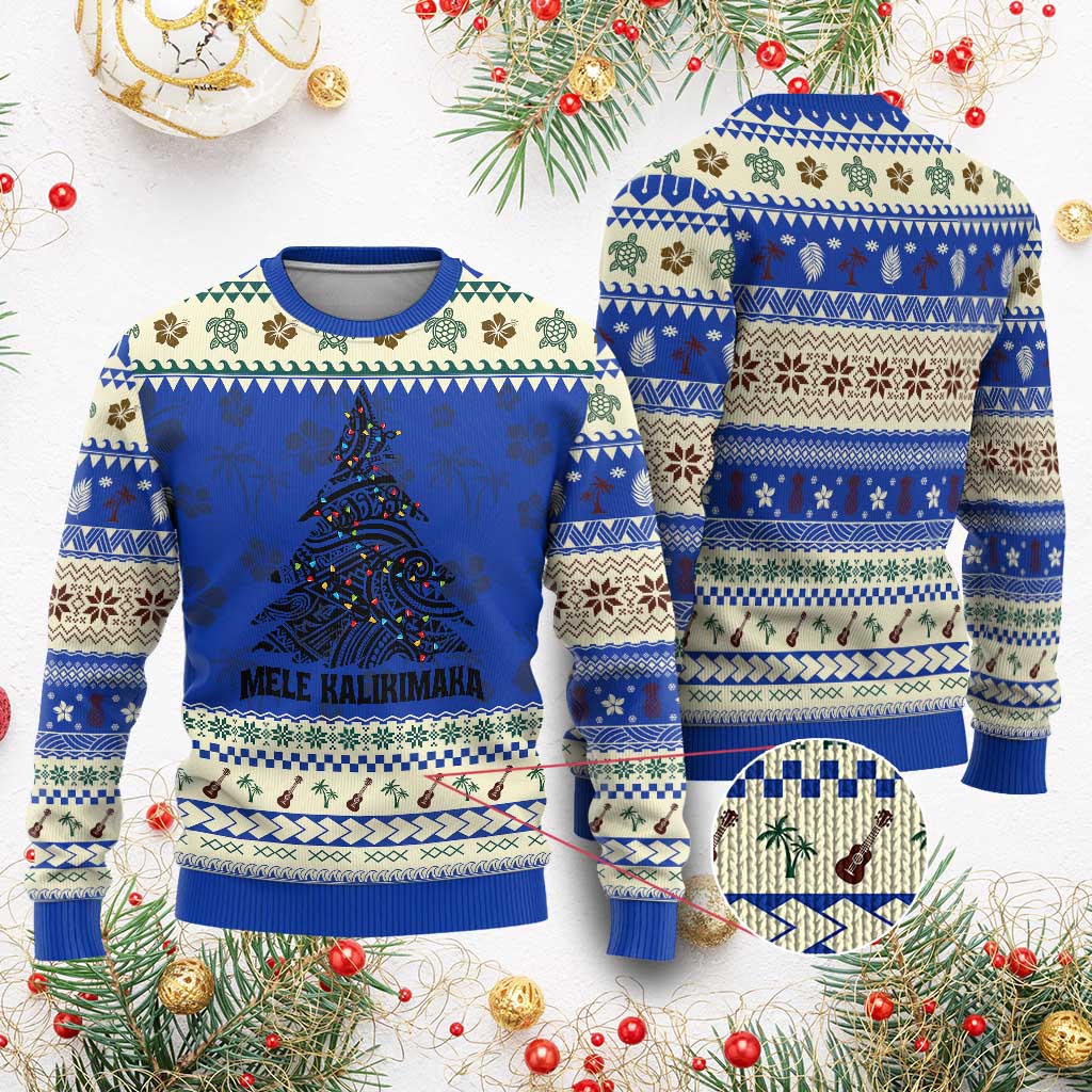 Xmas In Hawaii Ugly Christmas Sweater Mele Kalikimaka Christmas Tree Kakau Tattoo - Wonder Print Shop