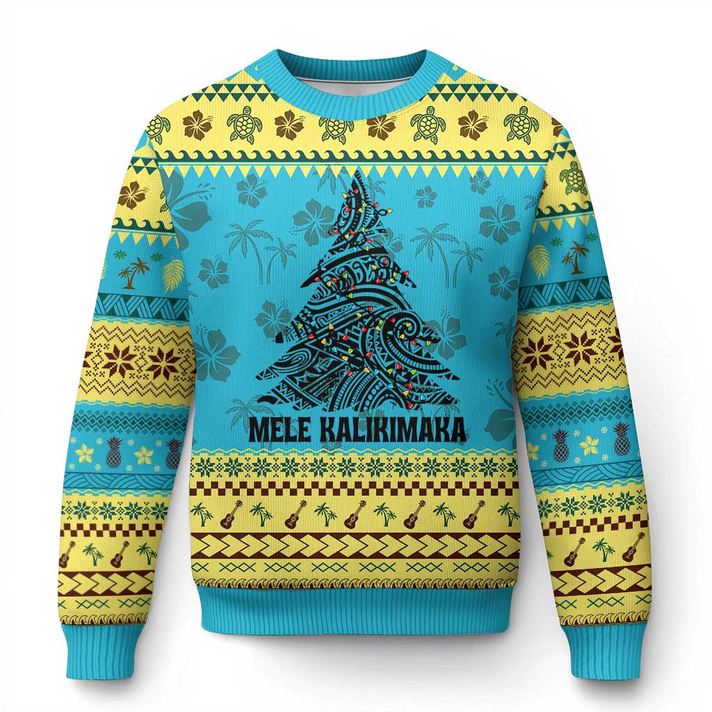 Xmas In Hawaii Ugly Christmas Sweater Mele Kalikimaka Christmas Tree Kakau Tattoo - Wonder Print Shop