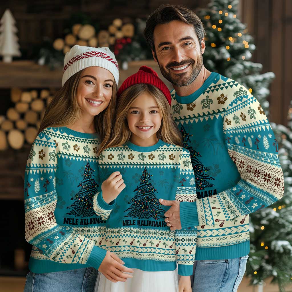 Xmas In Hawaii Ugly Christmas Sweater Mele Kalikimaka Christmas Tree Kakau Tattoo - Wonder Print Shop