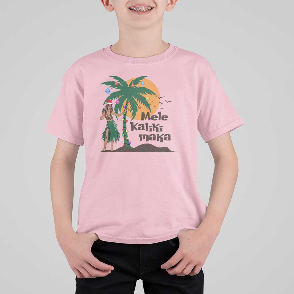 Christmas In Hawaii T Shirt For Kid Mele Kalikimaka Retro Hula Girls Santa Hat Xmas - Wonder Print Shop