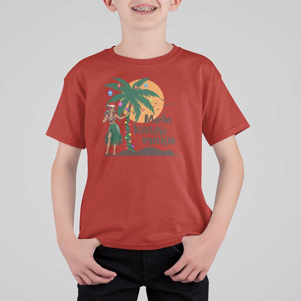 Christmas In Hawaii T Shirt For Kid Mele Kalikimaka Retro Hula Girls Santa Hat Xmas - Wonder Print Shop