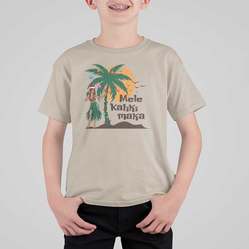 Christmas In Hawaii T Shirt For Kid Mele Kalikimaka Retro Hula Girls Santa Hat Xmas - Wonder Print Shop