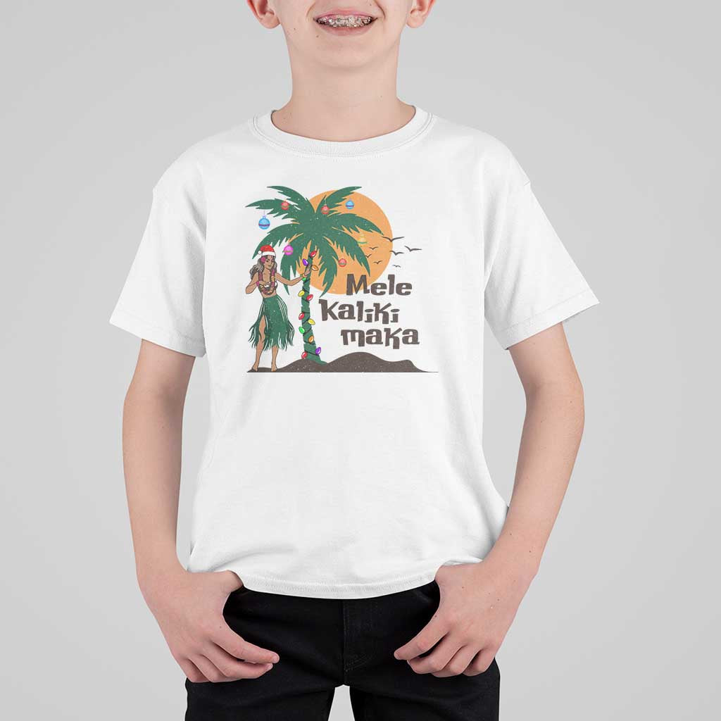 Christmas In Hawaii T Shirt For Kid Mele Kalikimaka Retro Hula Girls Santa Hat Xmas - Wonder Print Shop
