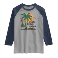 Christmas In Hawaii Raglan Shirt Mele Kalikimaka Retro Hula Girls Santa Hat Xmas