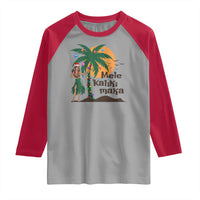 Christmas In Hawaii Raglan Shirt Mele Kalikimaka Retro Hula Girls Santa Hat Xmas