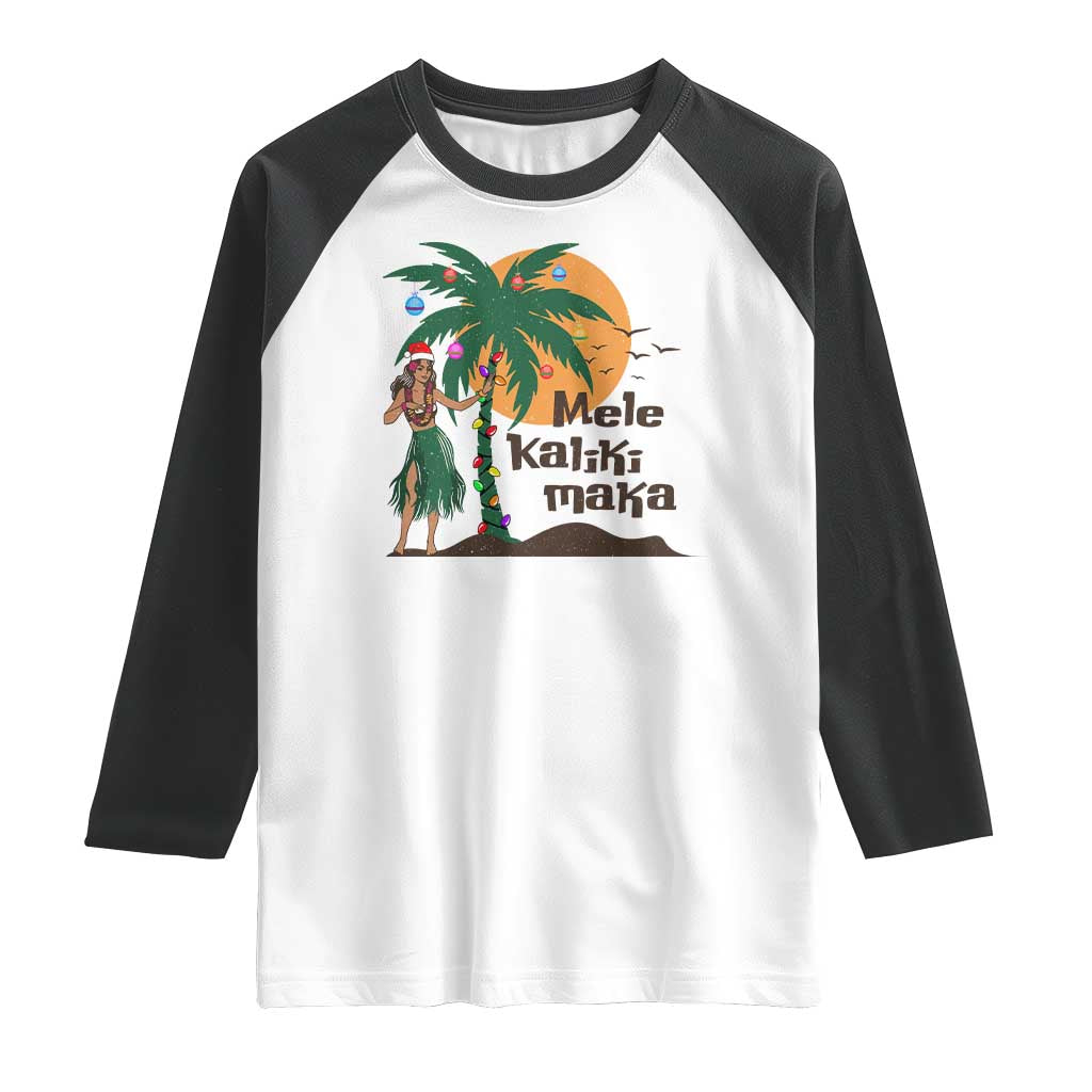 Christmas In Hawaii Raglan Shirt Mele Kalikimaka Retro Hula Girls Santa Hat Xmas