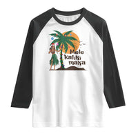Christmas In Hawaii Raglan Shirt Mele Kalikimaka Retro Hula Girls Santa Hat Xmas