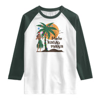 Christmas In Hawaii Raglan Shirt Mele Kalikimaka Retro Hula Girls Santa Hat Xmas