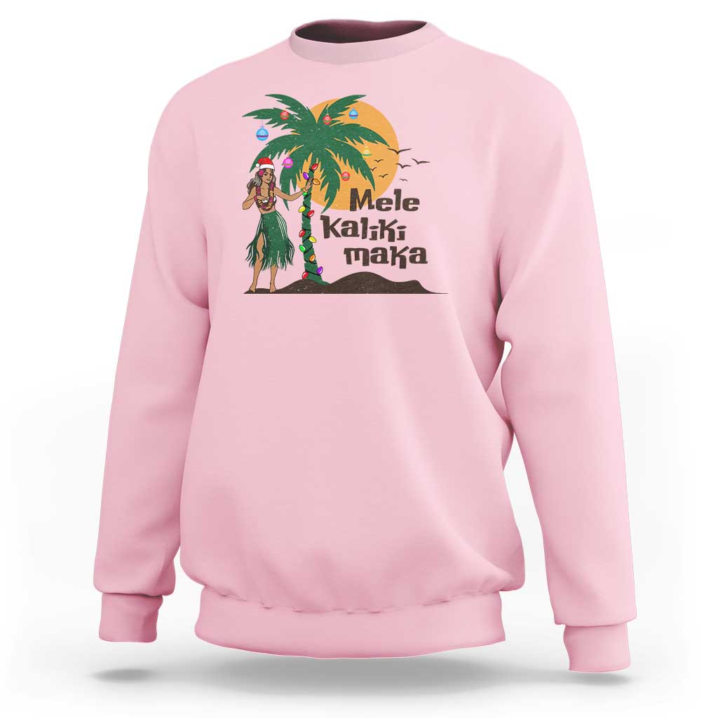 Christmas In Hawaii Sweatshirt Mele Kalikimaka Retro Hula Girls Santa Hat Xmas - Wonder Print Shop