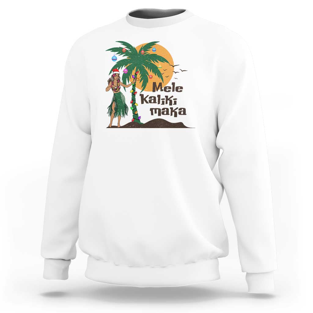 Christmas In Hawaii Sweatshirt Mele Kalikimaka Retro Hula Girls Santa Hat Xmas - Wonder Print Shop