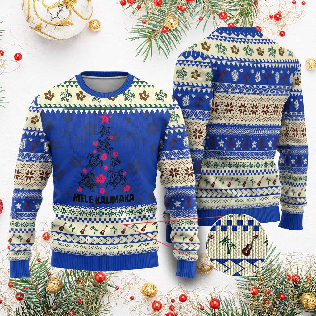 Xmas In Hawaii Ugly Christmas Sweater Mele Kalikimaka Kakau Tattoo Turtle Xmas Tree - Wonder Print Shop