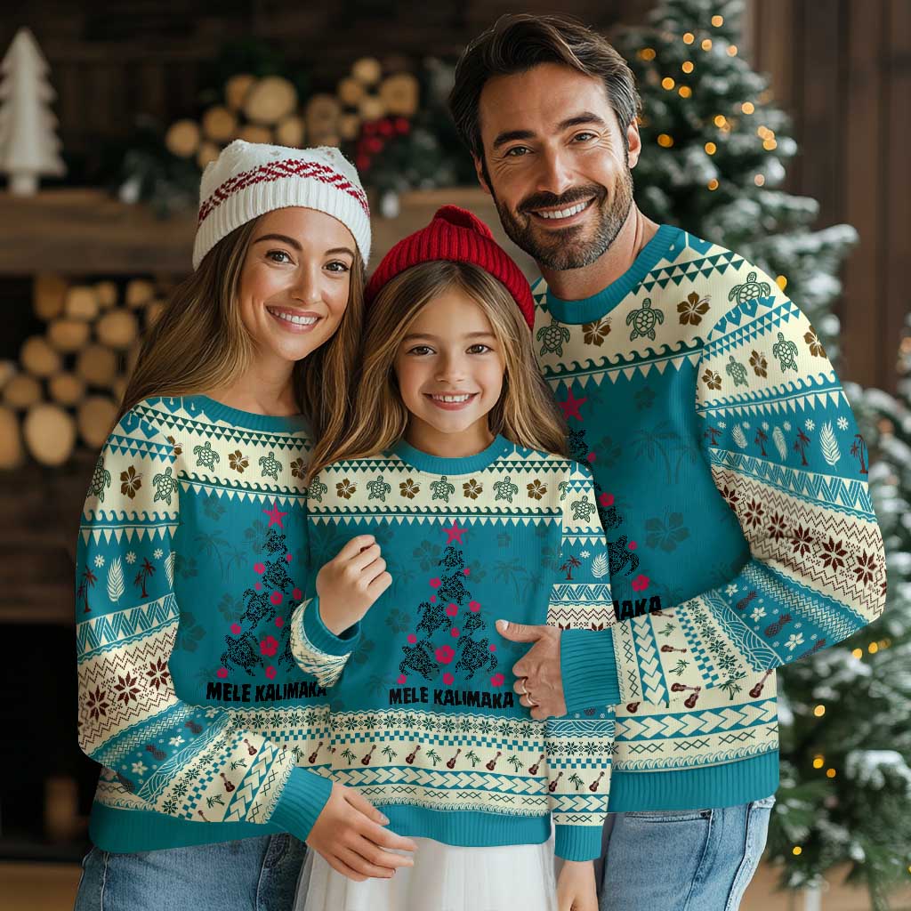 Xmas In Hawaii Ugly Christmas Sweater Mele Kalikimaka Kakau Tattoo Turtle Xmas Tree - Wonder Print Shop