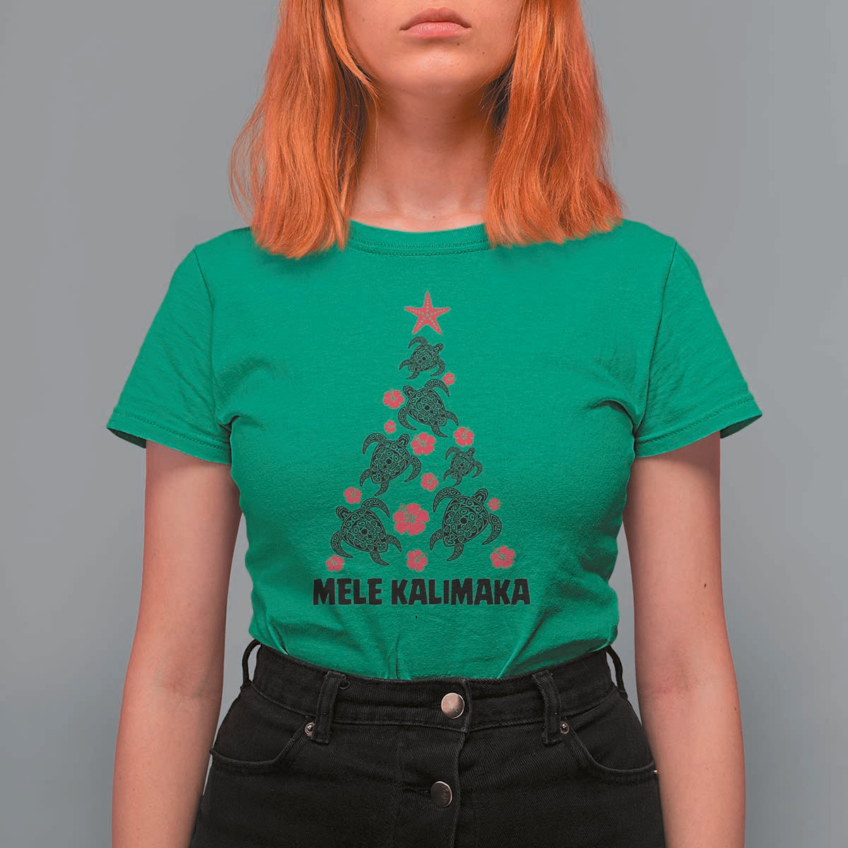 Christmas In Hawaii T Shirt For Women Mele Kalikimaka Kakau Tattoo Turtle Christmas Tree - Wonder Print Shop